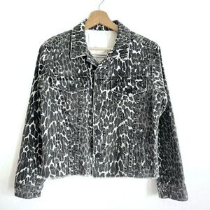 Mother Jeans Denim Jacket Grey Leopard Print Size XS